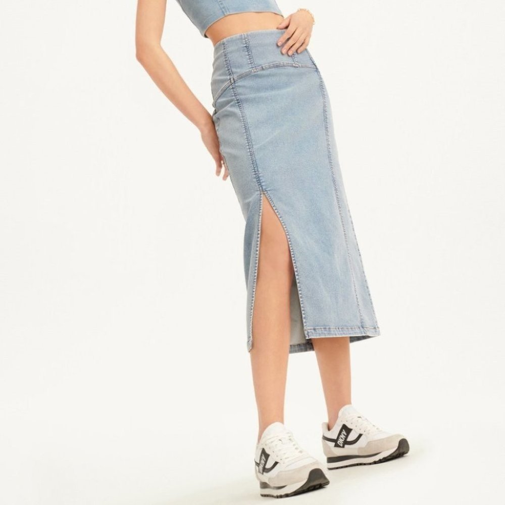 DKNY Terry Seamed Midi Skirt